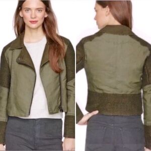 WILFRED FREE Army Green Cropped Linen Moto Jacket Size S